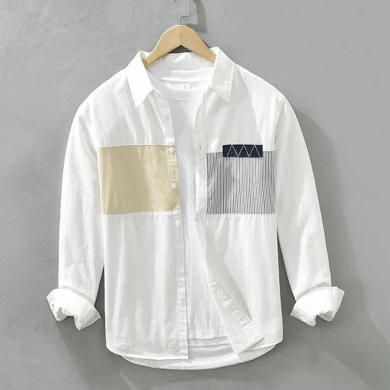 Variant image for Herren Shirt Lässig Patchwork Baumwolle-7