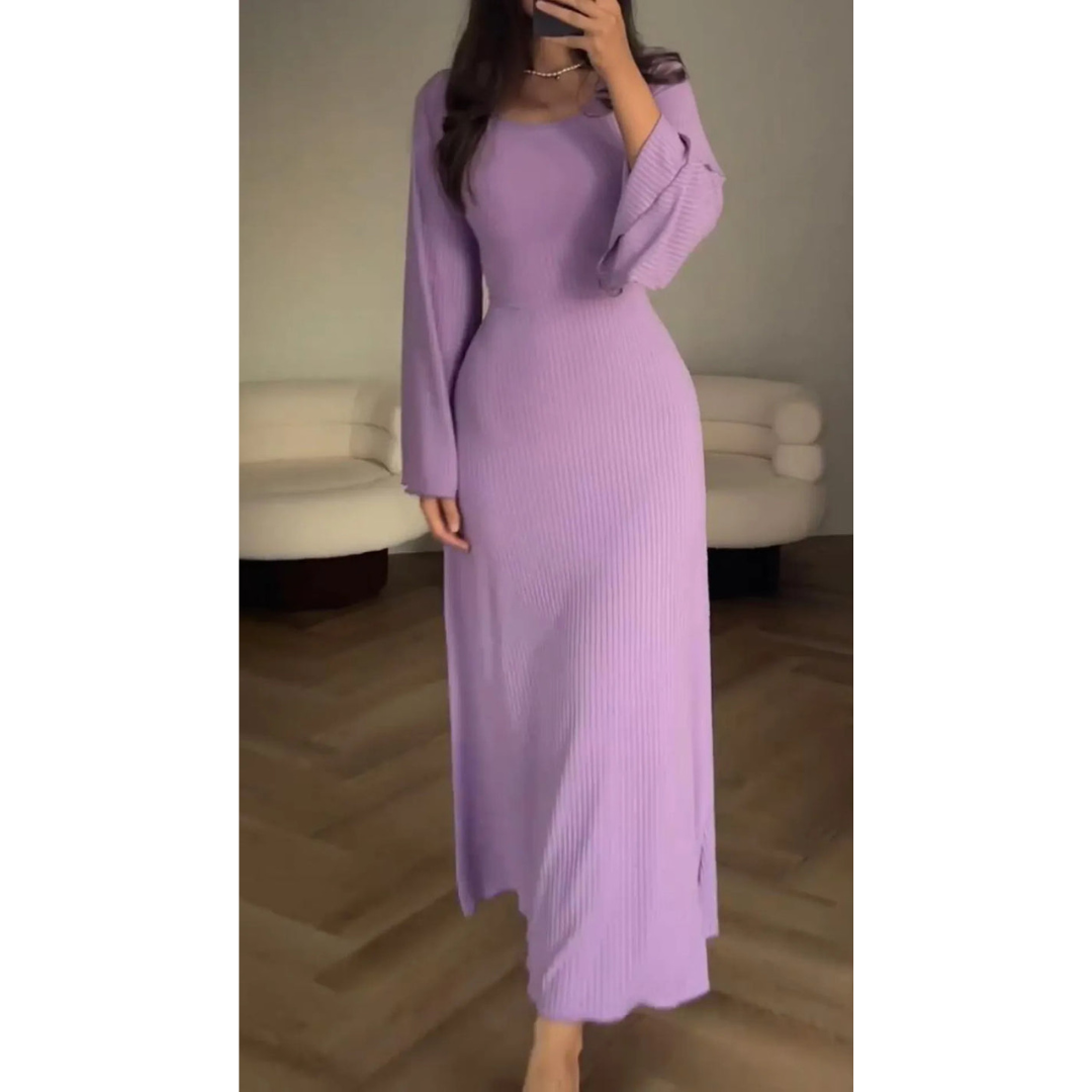Damen Maxikleid Langarm Fließend Elegantes Design Atmungsaktives Material-1