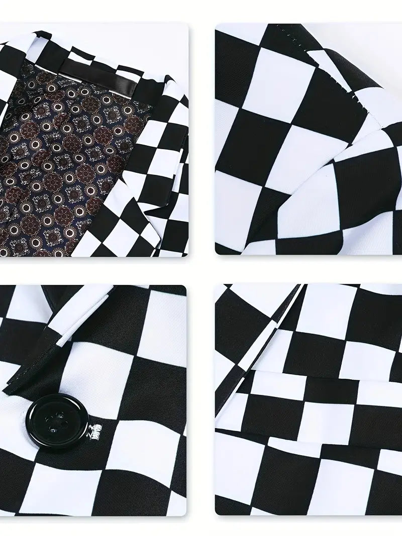 Herren Anzugjacke Schachbrettmuster Modern Hochwertige Stoffe-4