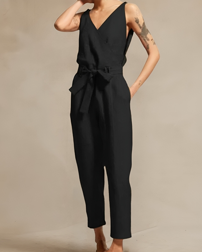Variant image for Damen Jumpsuit Elegant Luftig Leinen mit Verstellbarem Gürtel für Sommer-12