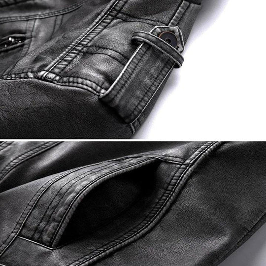 Herren Lederjacke Motorradstil Hochwertiges Leder Schwarz-3