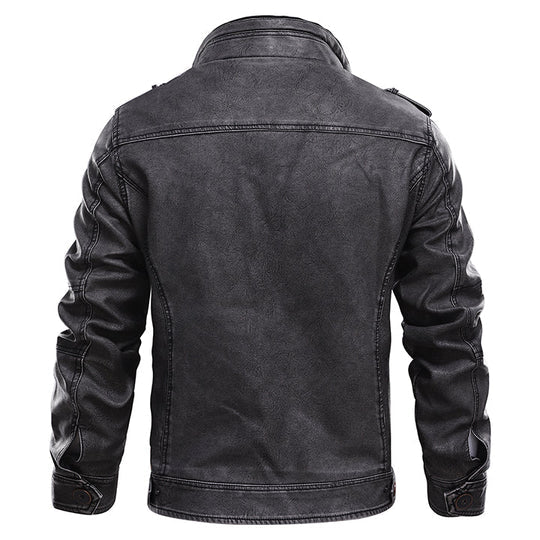 Herren Lederjacke Motorradstil Hochwertiges Leder Schwarz-2
