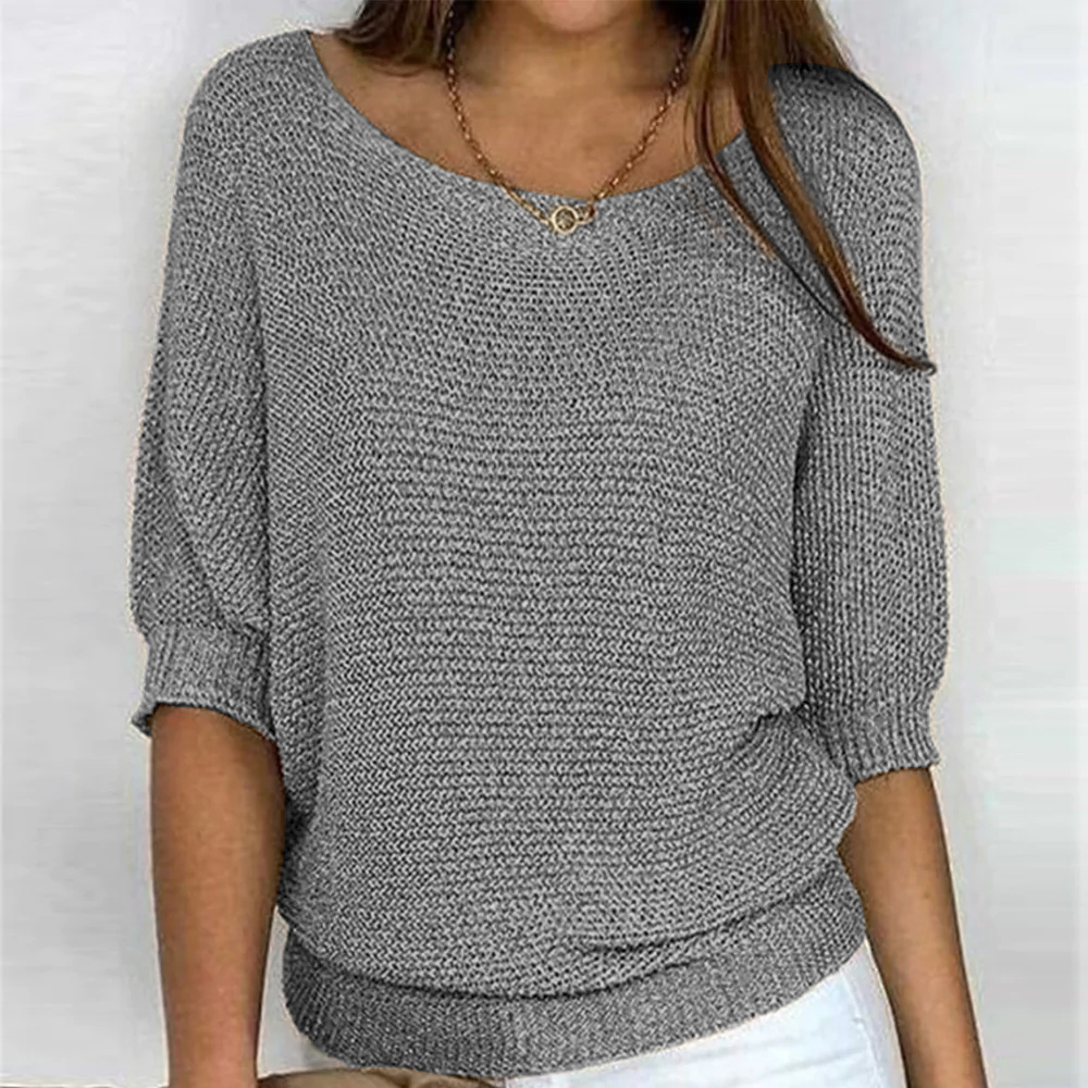 Damen Basic Pullover mit 3/4-Ärmeln und Rundhalsausschnitt 5