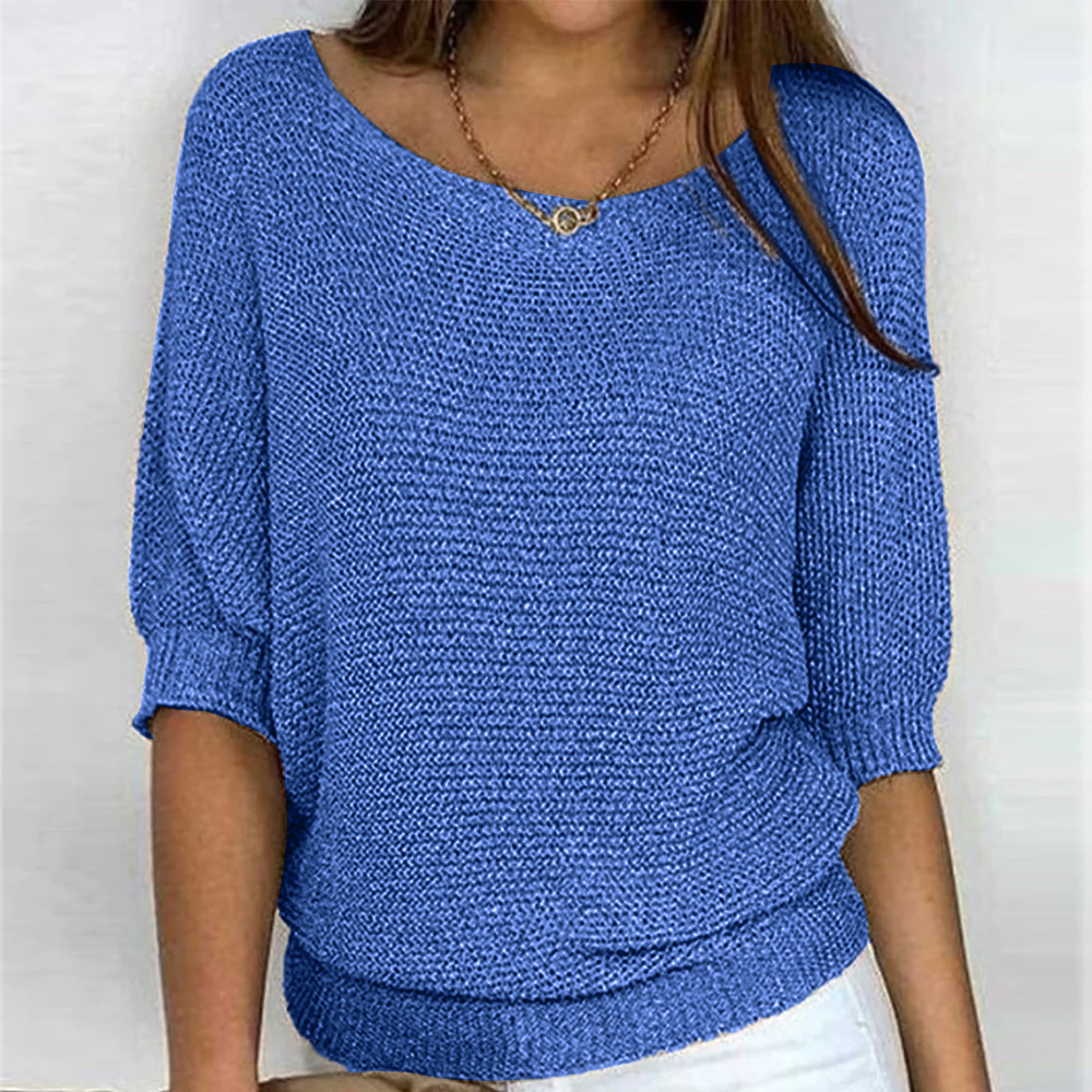 Damen Basic Pullover mit 3/4-Ärmeln und Rundhalsausschnitt 6