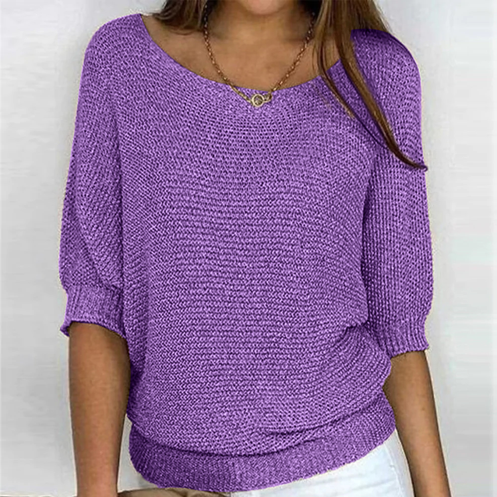 Damen Basic Pullover mit 3/4-Ärmeln und Rundhalsausschnitt 7
