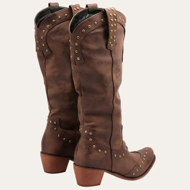 Damen Cowboylaarzen Westernstil Kunstleder mit Spitzer Zehe und Studs 2