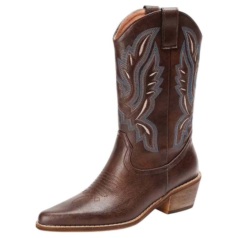 Damen Cowboystiefel Traditioneller Westernstil Leder Braun 0