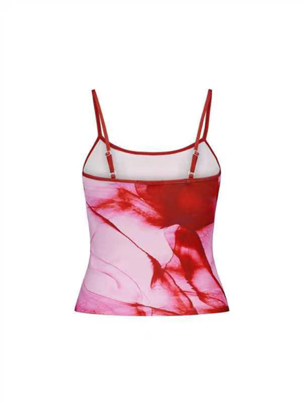 Damen Crop Top Floral Print Rückenausschnitt Spaghetti-Träger 2