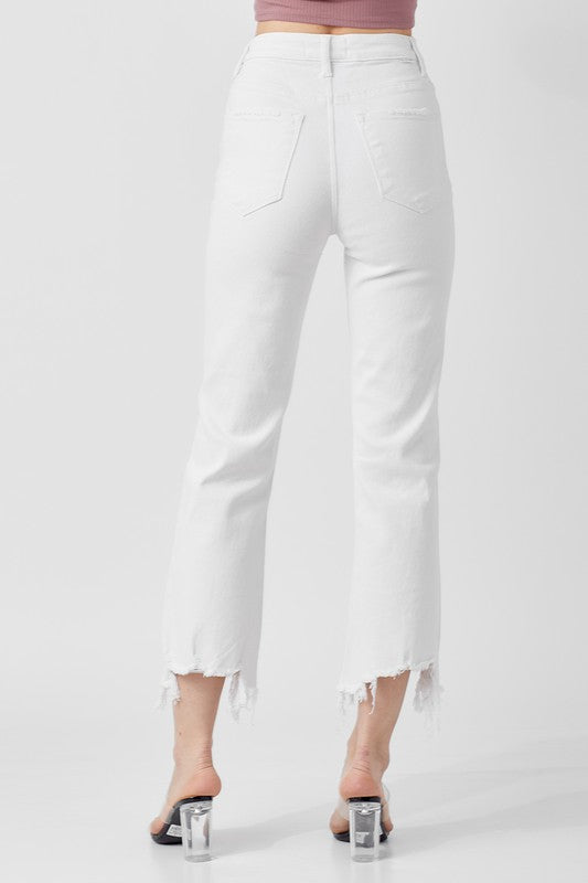 Damen Cropped Jeans Hoch geschnitten Weiß 3