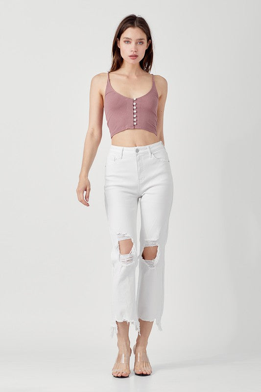 Damen Cropped Jeans Hoch geschnitten Weiß 4