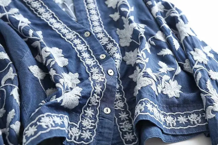 Damen Denim Bluse Boho Stil 4