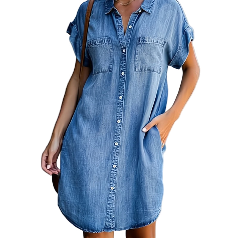 Damen Denim Kleid Einreihig Kurz 0
