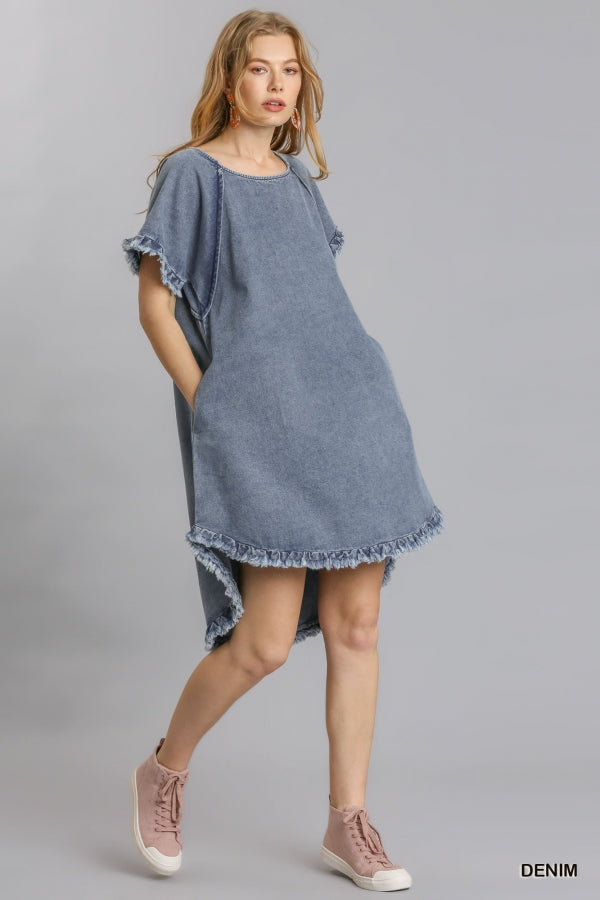 Damen Denim Kleid mit Fransen 1