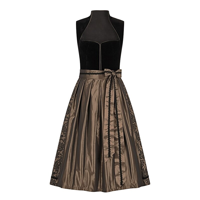 Damen Dirndlkleid Bronze mit Schürze, Taillierter Miederschnitt, Oktoberfest Trachtenmode 1