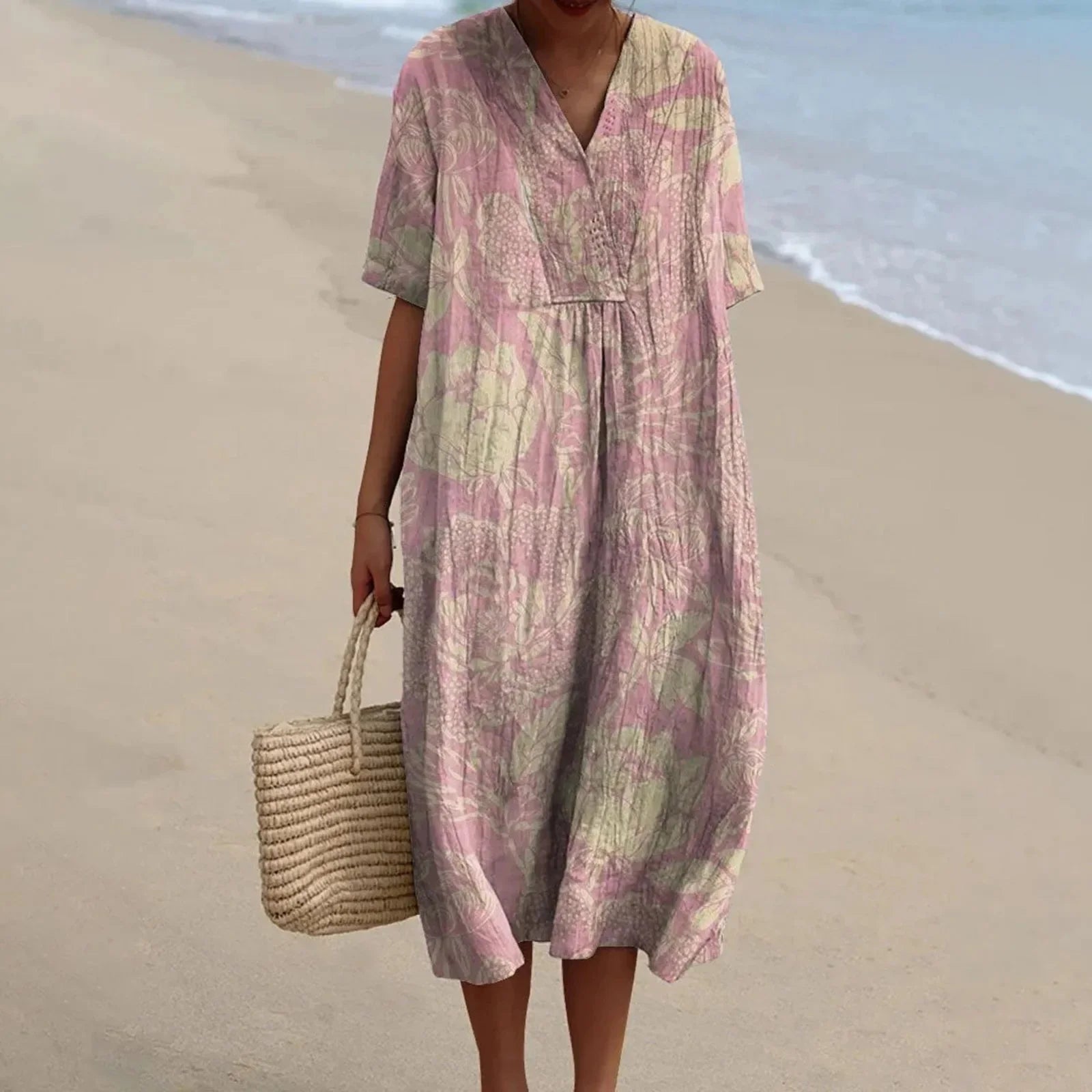 Damen Hemdkleid Kurzarm Blumenmuster mit Taschen aus Hochwertigem Stoff 12