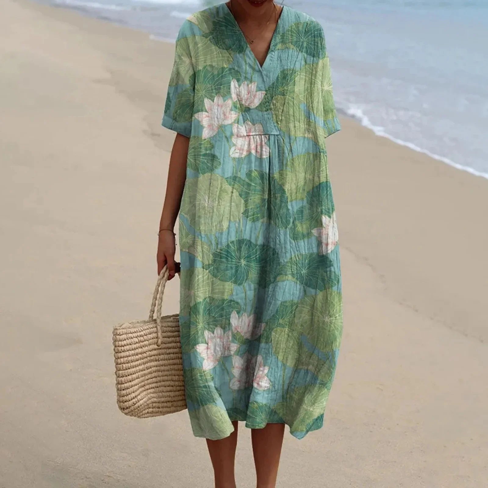 Damen Hemdkleid Kurzarm Blumenmuster mit Taschen aus Hochwertigem Stoff 6