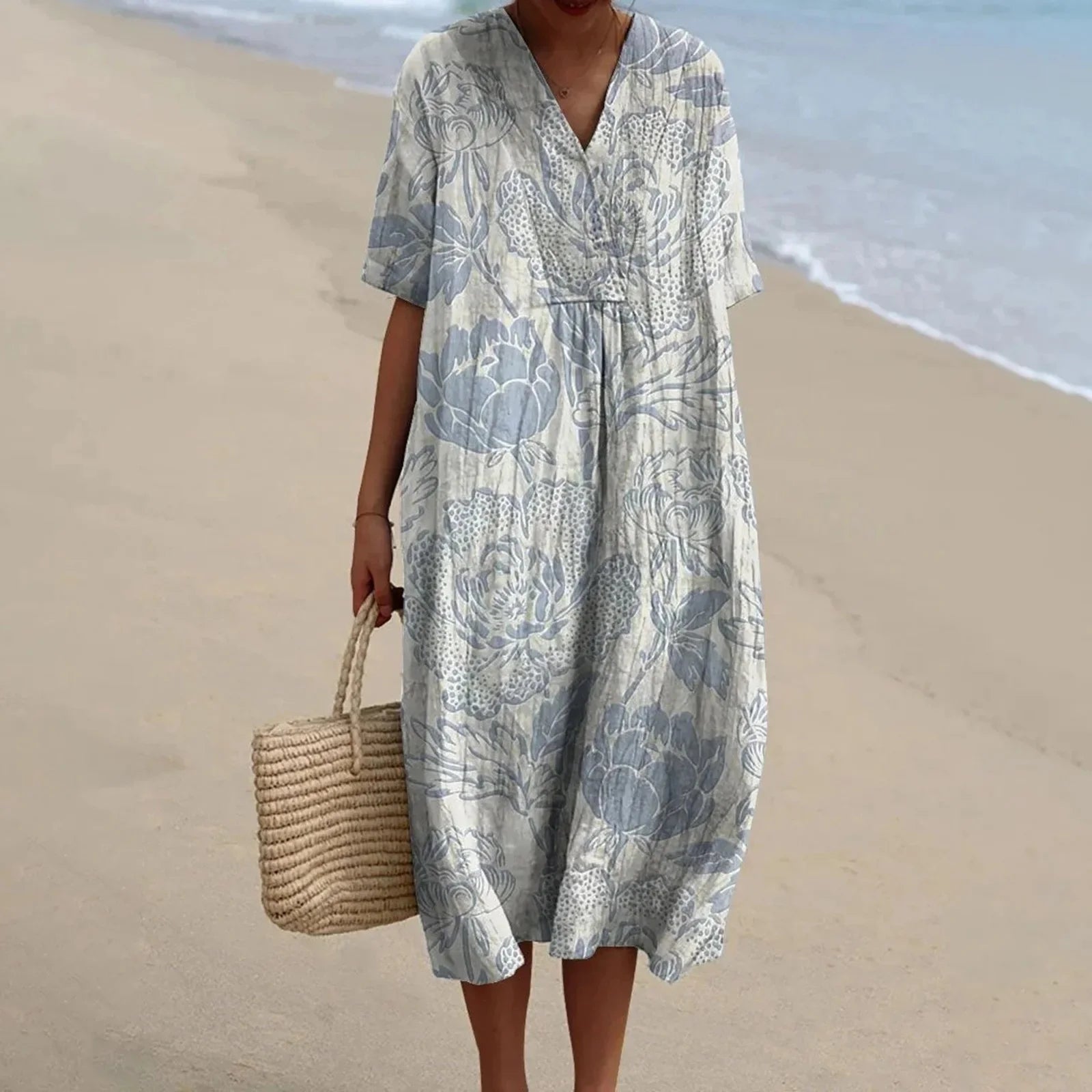 Damen Hemdkleid Kurzarm Blumenmuster mit Taschen aus Hochwertigem Stoff 8