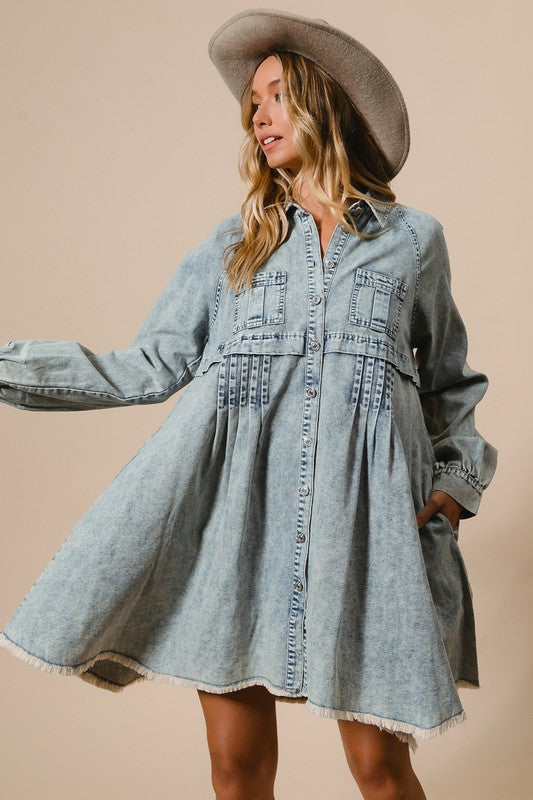 Damen Hemdkleid mit Knöpfen aus gewaschenem Denim 1