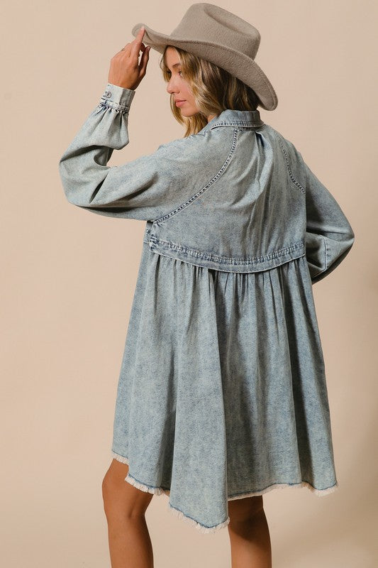 Damen Hemdkleid mit Knöpfen aus gewaschenem Denim 4