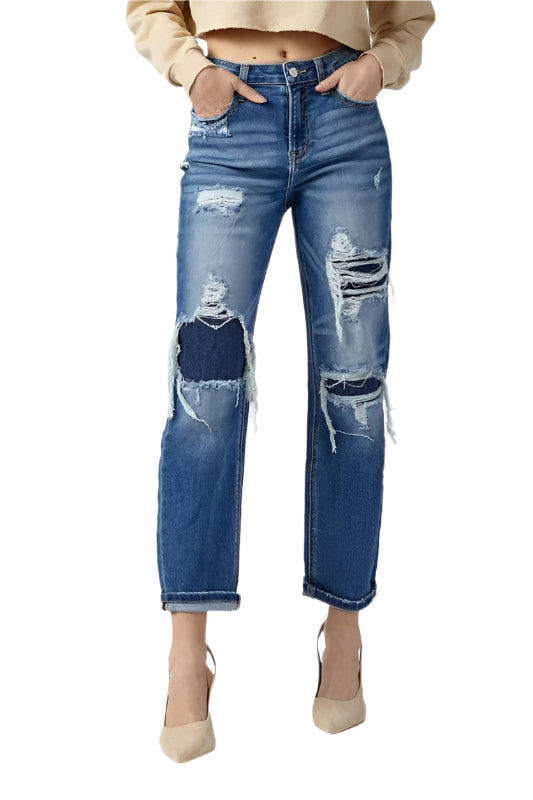 Damen High Rise Straight Jeans Dunkel 0