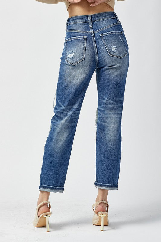 Damen High Rise Straight Jeans Dunkel 3