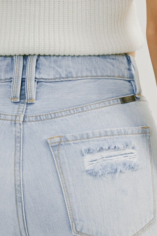 Damen Hochtaillierte Jeans Mit Distressed-Details Denim 3