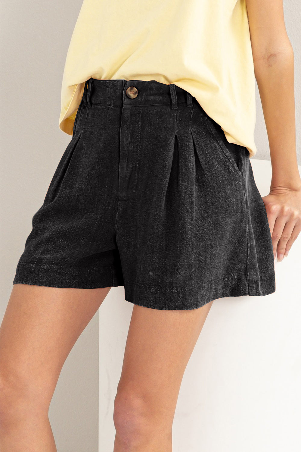 Damen Hochtaillierte Shorts aus Leinen mit Falten für Sommer 2