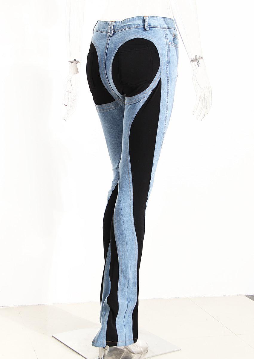 Damen Jeans Hochgeschnitten Niche Design mit Farbblockierung 3
