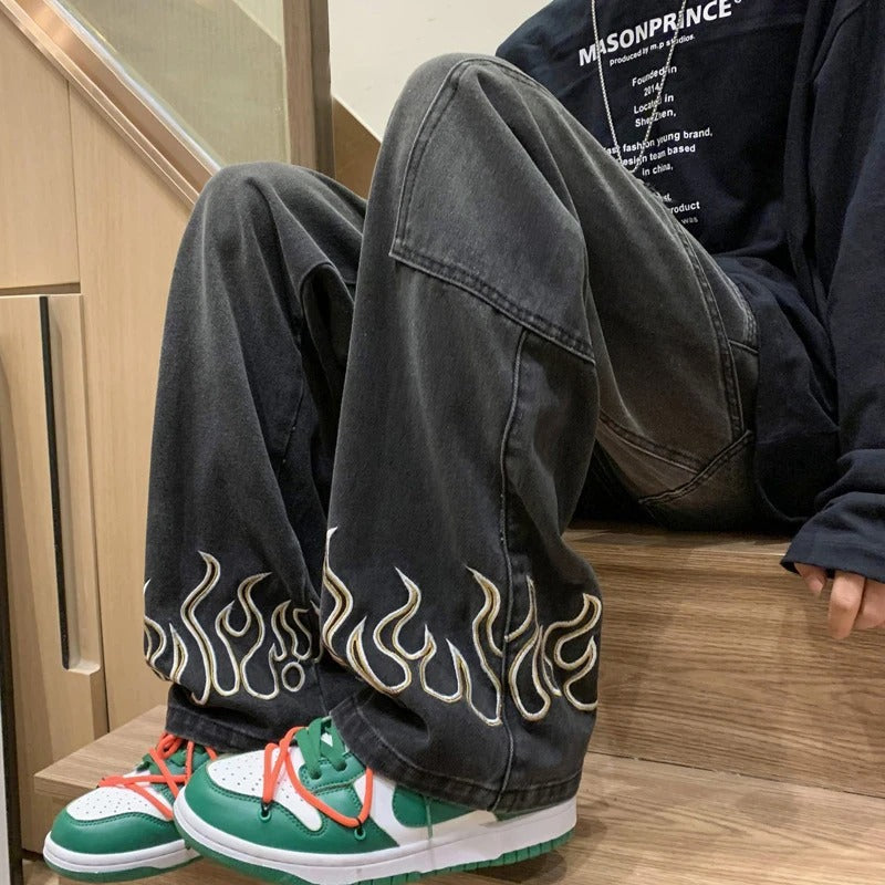 Damen Jeans mit einzigartigem Flammenmuster aus Baumwolle 4