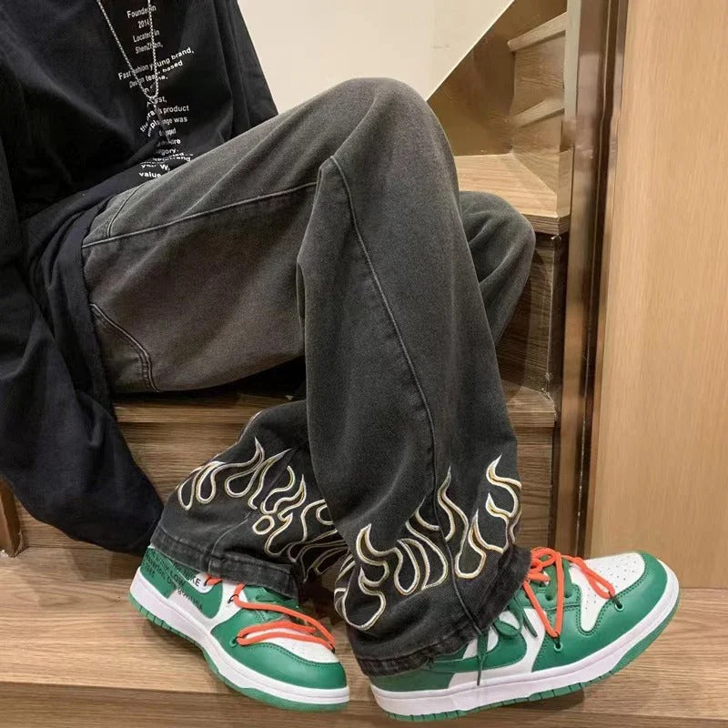 Damen Jeans mit einzigartigem Flammenmuster aus Baumwolle 5