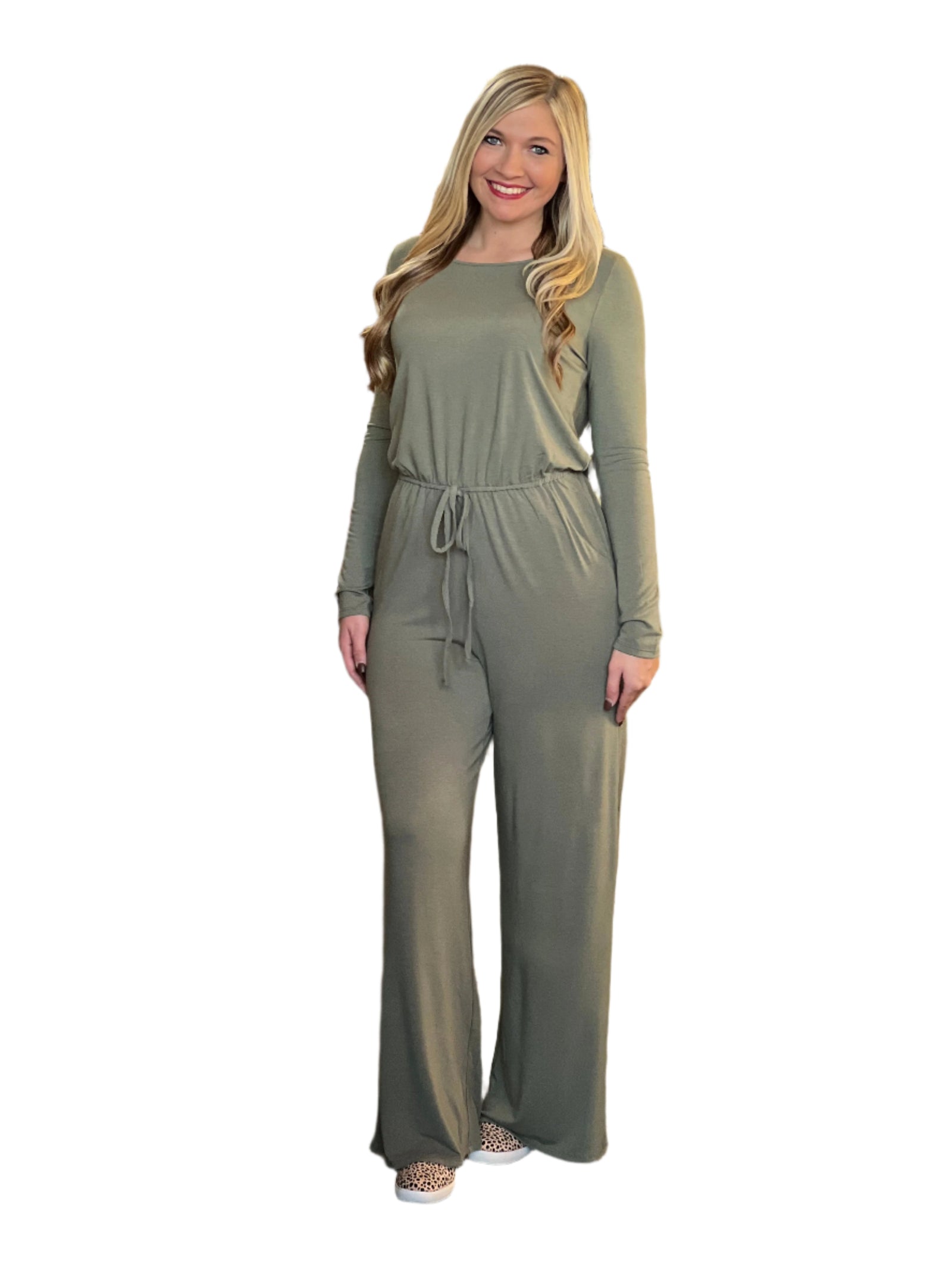 Damen Jumpsuit Langarm Oliv 0