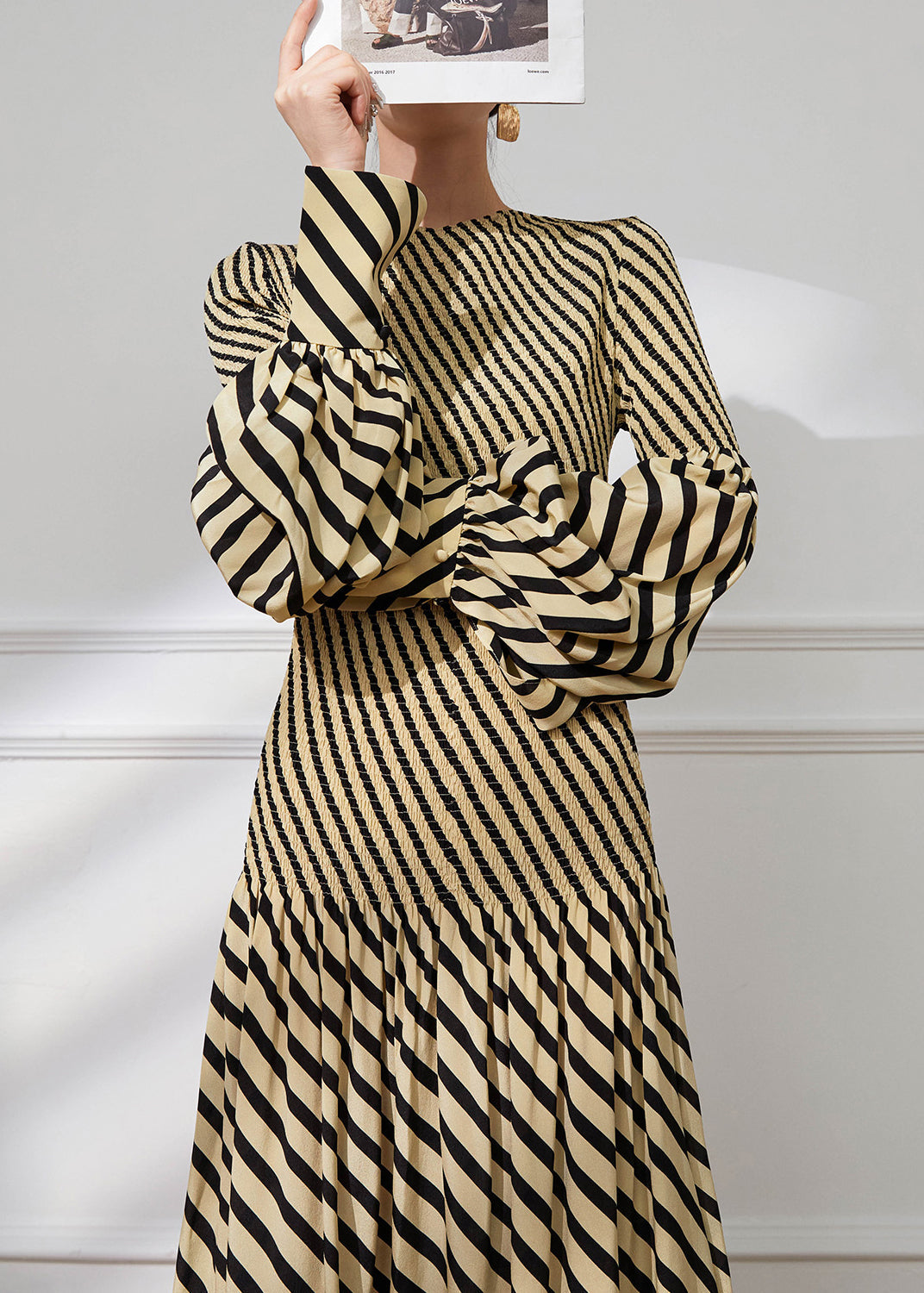 Damen Kleid O-Ausschnitt Gestreiftes Patchwork-Design 3