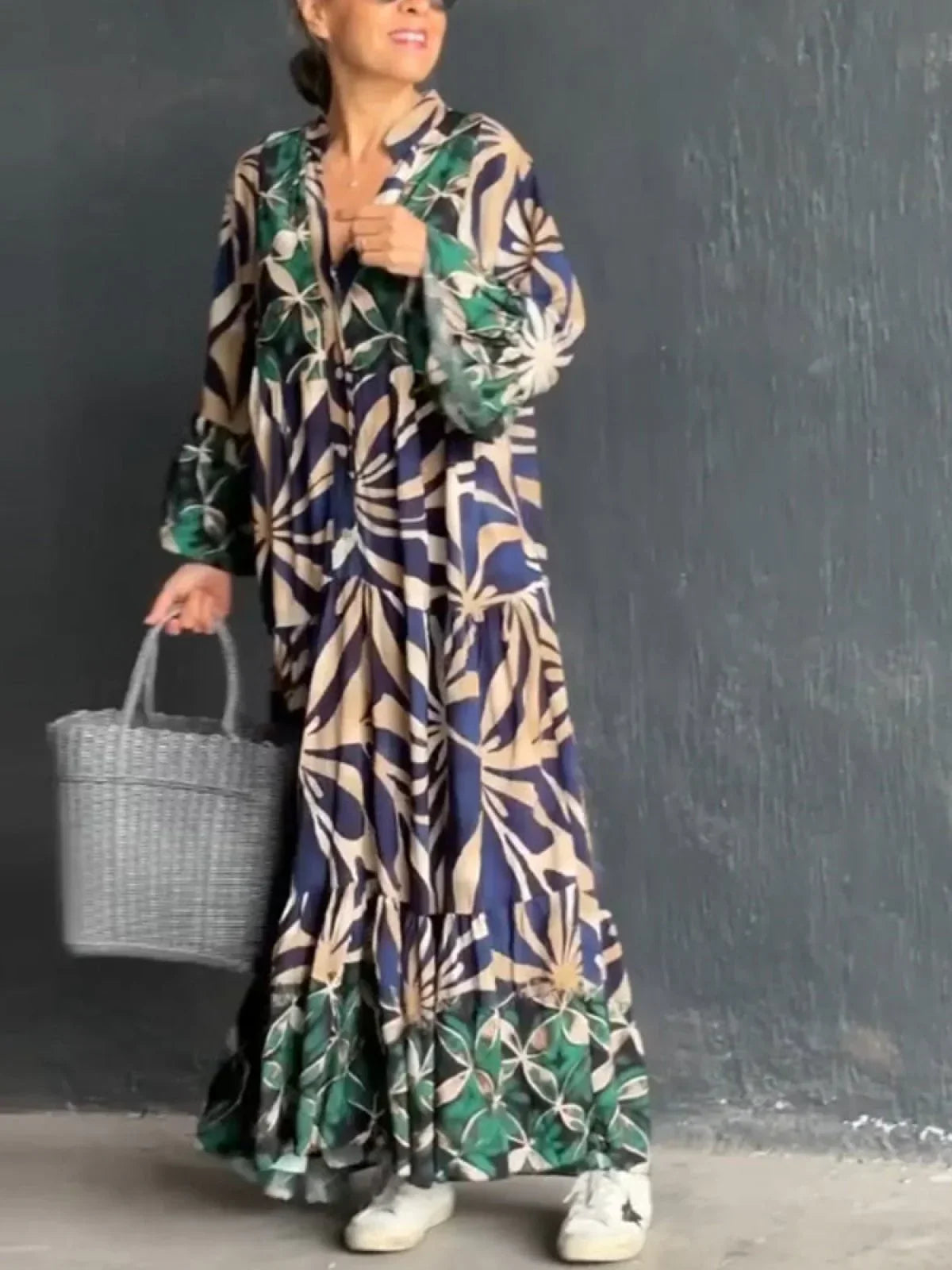 Damen Kleid Print Lässig Hochwertiger Stoff 5