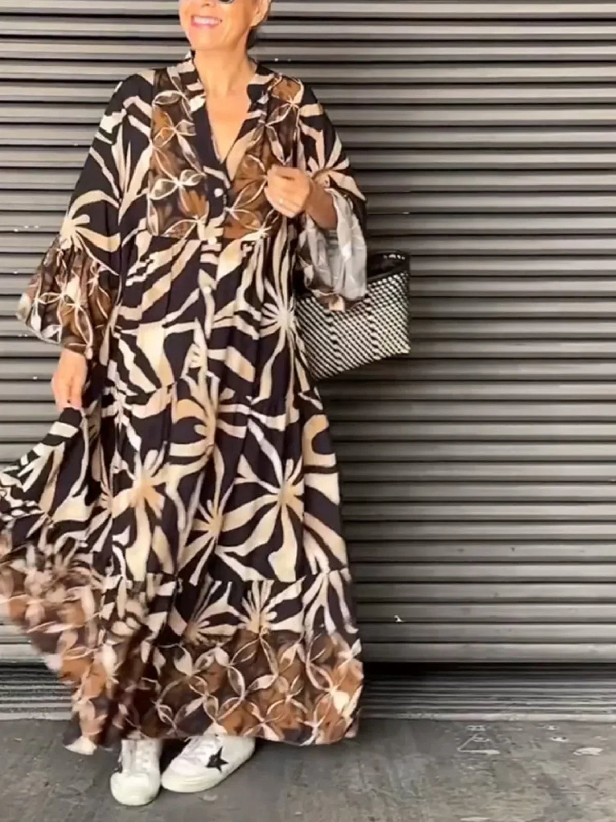 Damen Kleid Print Lässig Hochwertiger Stoff 7