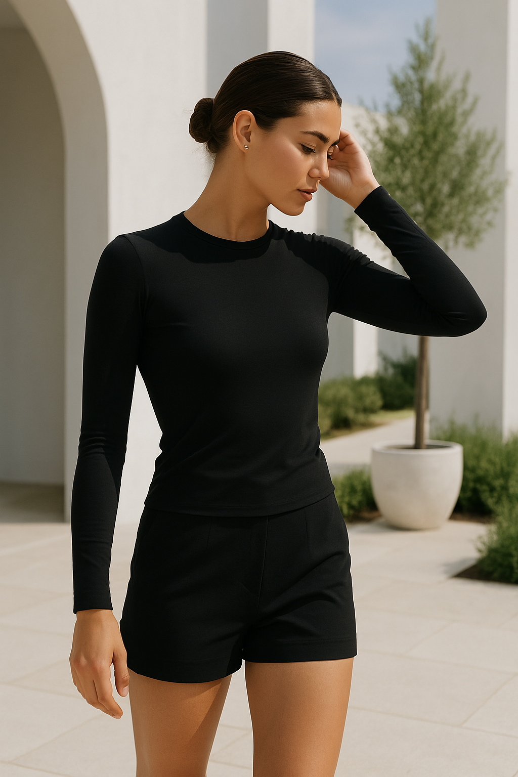 Damen Langarmshirt Klassischer Rundhalsausschnitt Modal Basic Longsleeve 1