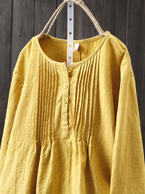 Damen Langarmshirt mit Rundhalsausschnitt aus Baumwolle und Leinen 1