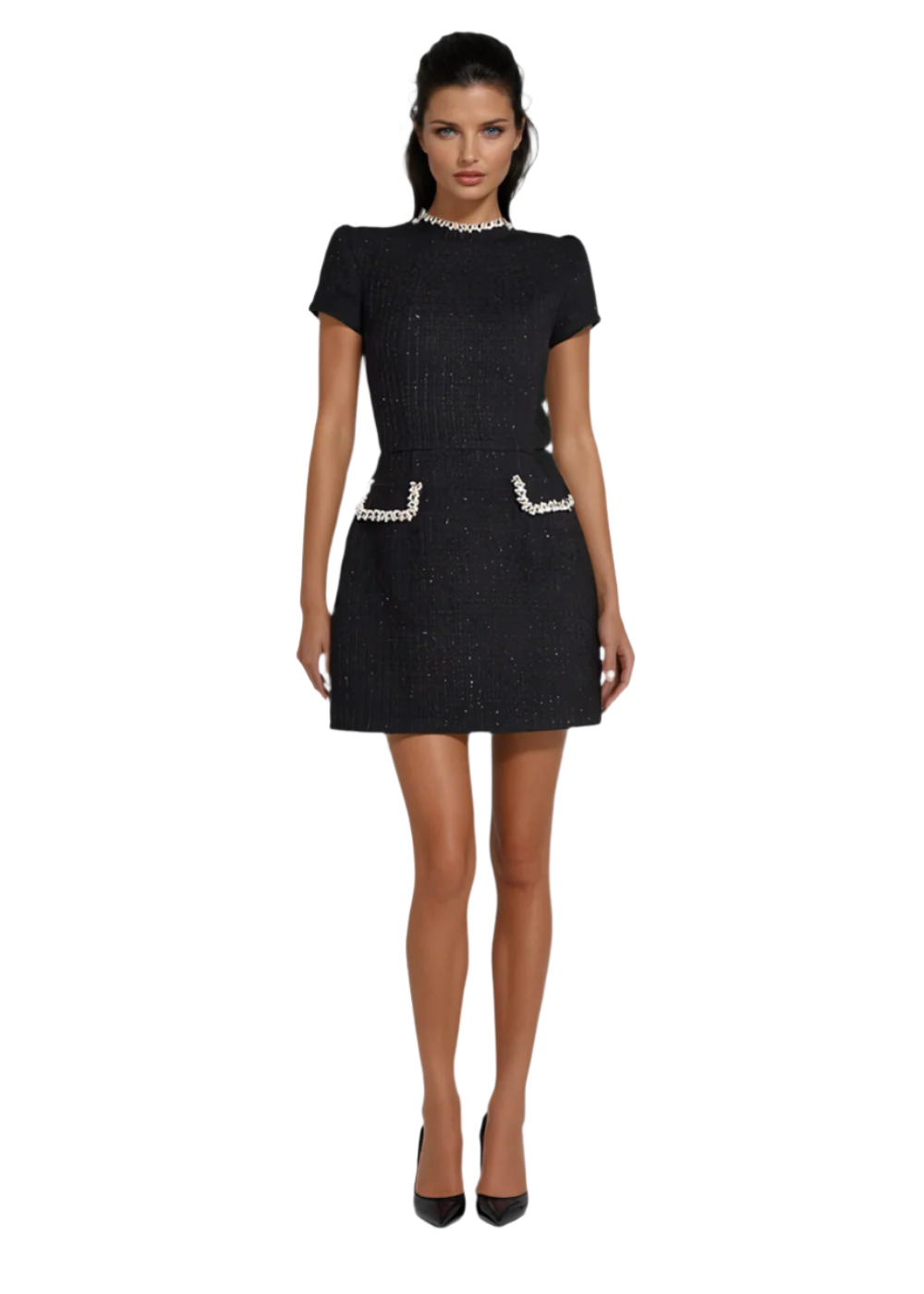 Damen Mini Kleid Mock Neck Chic 0