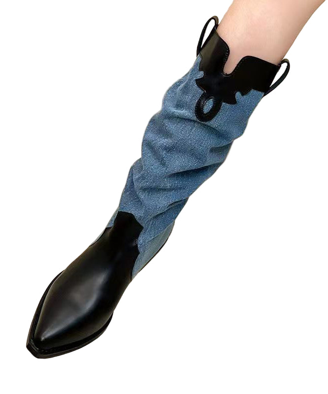 Damen Overknee Stiefel mit Modischem Spleißen und Klobiger Zehenpartie 0