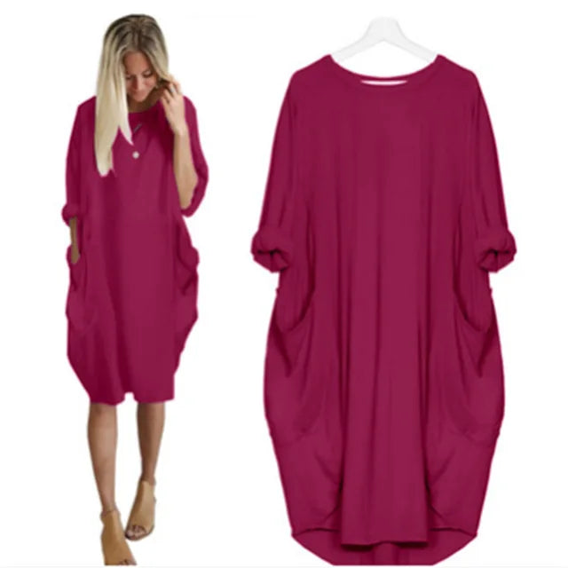 Damen Oversized Kleid mit Rundhalsausschnitt und Taschen 12