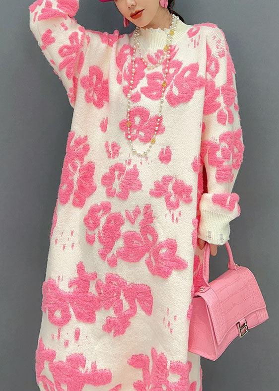Damen Pulloverkleid Hochkragen mit Blumenmuster für Festliche Anlässe 4