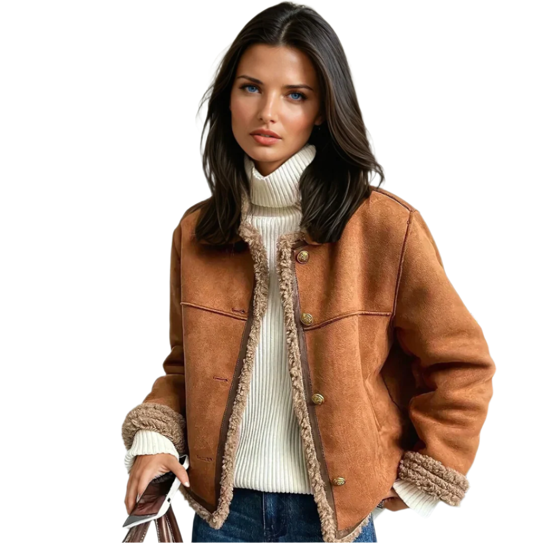Damen Shearling Jacke mit Knopfverschluss 0