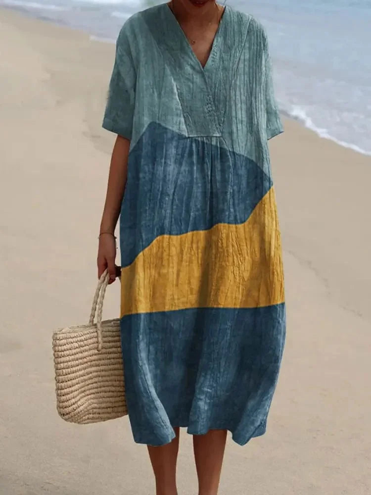 Damen Shirtkleid mit V-Ausschnitt und Taschen im Streifenmuster 11