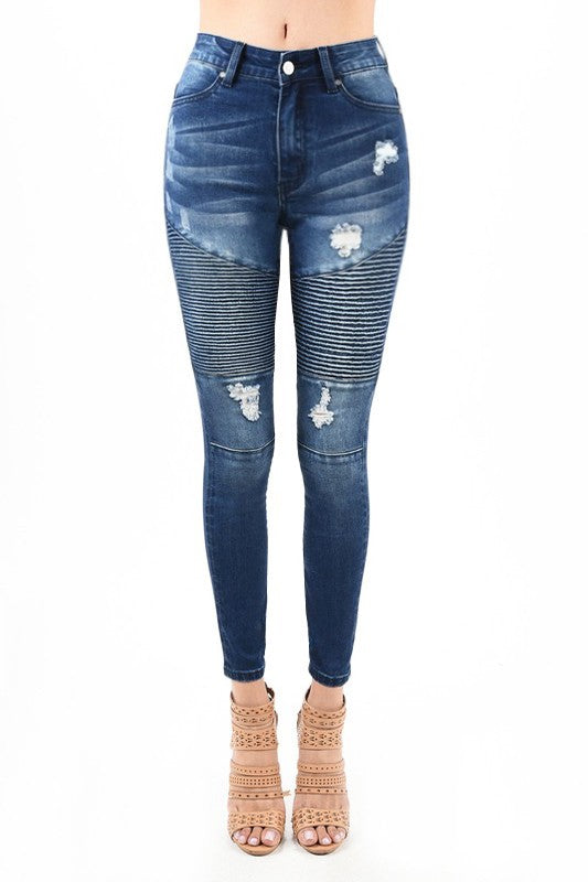 Damen Skinny Jeans Hohe Taille Zerstört Denim 0