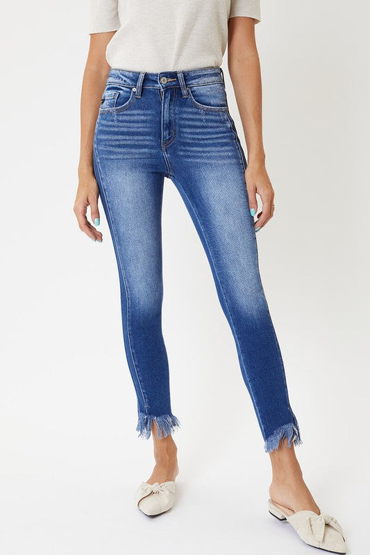 Damen Skinny Jeans mit hohem Bund und Saumdetails 1