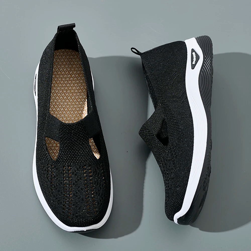 Damen Sneaker Atmungsaktive Freizeit Schuhe Flache Slip-On Mesh Gummi 1