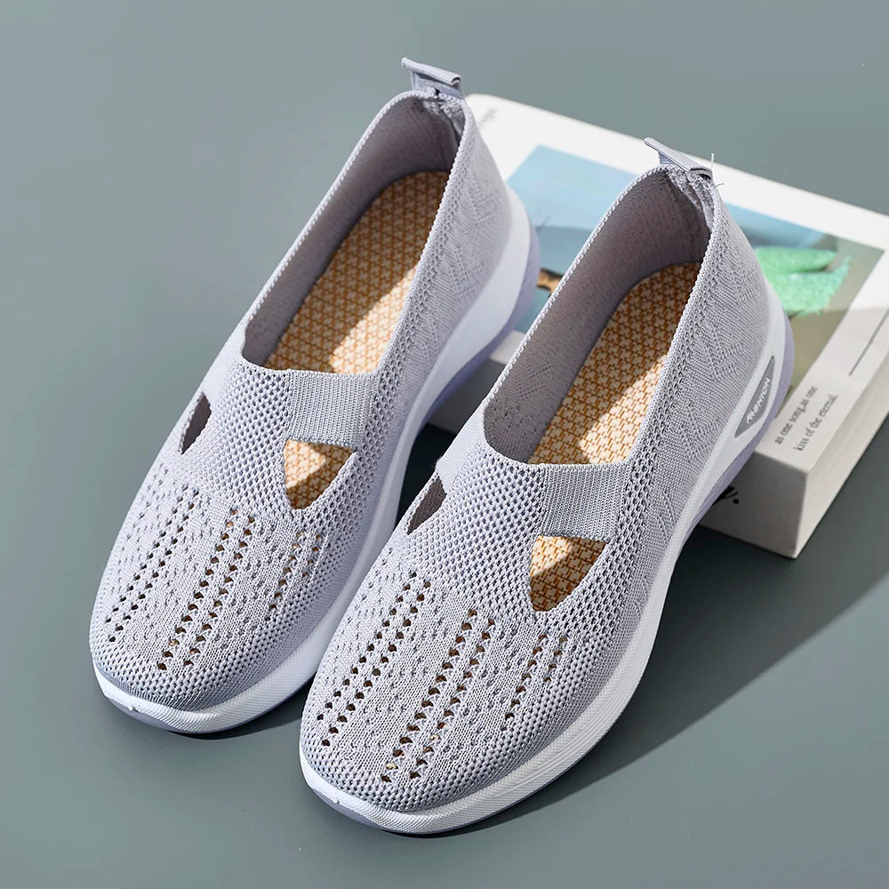 Damen Sneaker Atmungsaktive Freizeit Schuhe Flache Slip-On Mesh Gummi 4