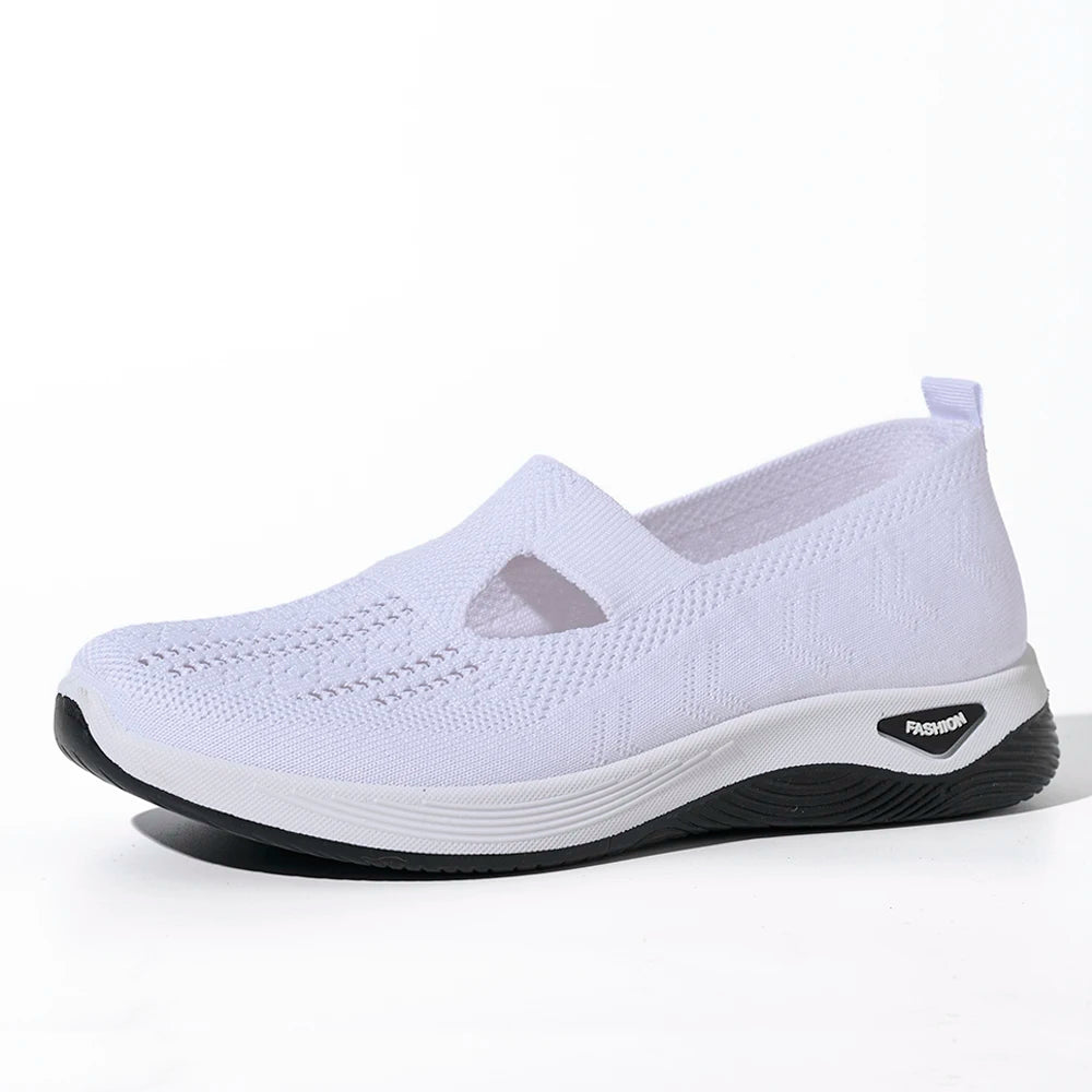 Damen Sneaker Atmungsaktive Freizeit Schuhe Flache Slip-On Mesh Gummi 9