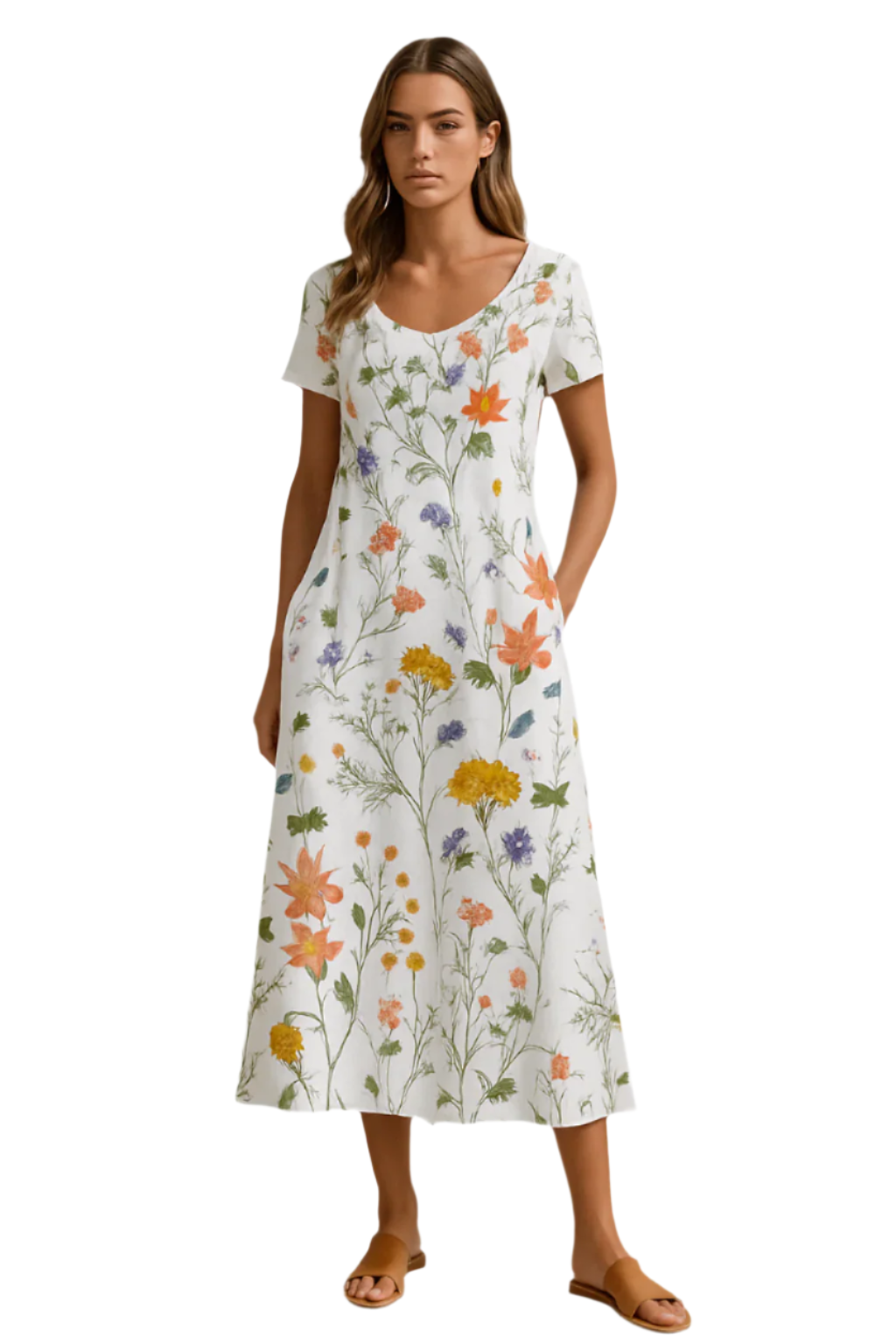 Damen Sommerkleid mit Blumenmuster und kurzen Ärmeln 0