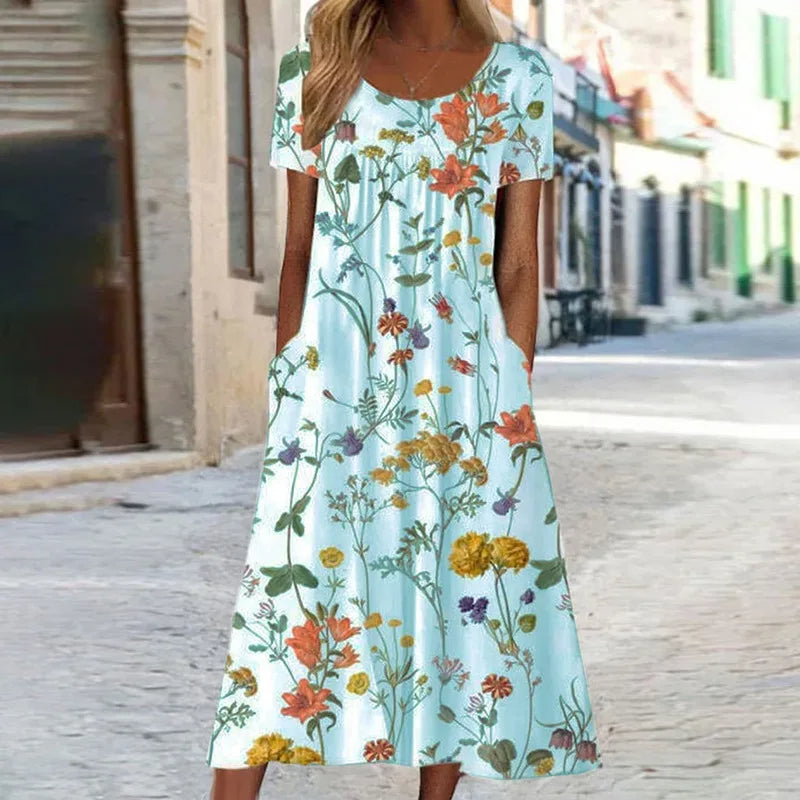 Damen Sommerkleid mit Blumenmuster und kurzen Ärmeln 5