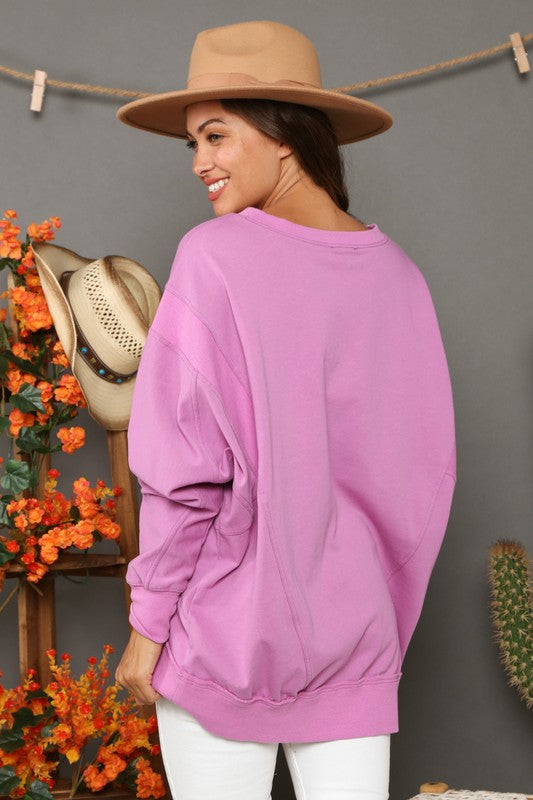 Damen Sweatshirt Kontrast Rundhals French Terry Langarm 2